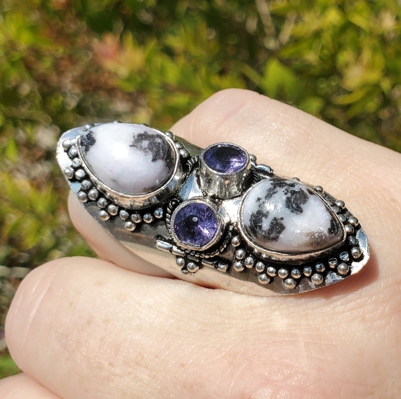 New Zebra Jasper and Amethyst 925 Silver Statement Ring. - Picture 8 of 16